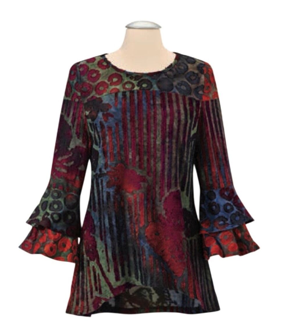 The Pyramid Collection Patron Burnout Velvet Artsy Tunic Top Multicolor M NEW